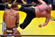 Kawada's Powerbomb was just as feared as his kick, the latter of which can be seen here